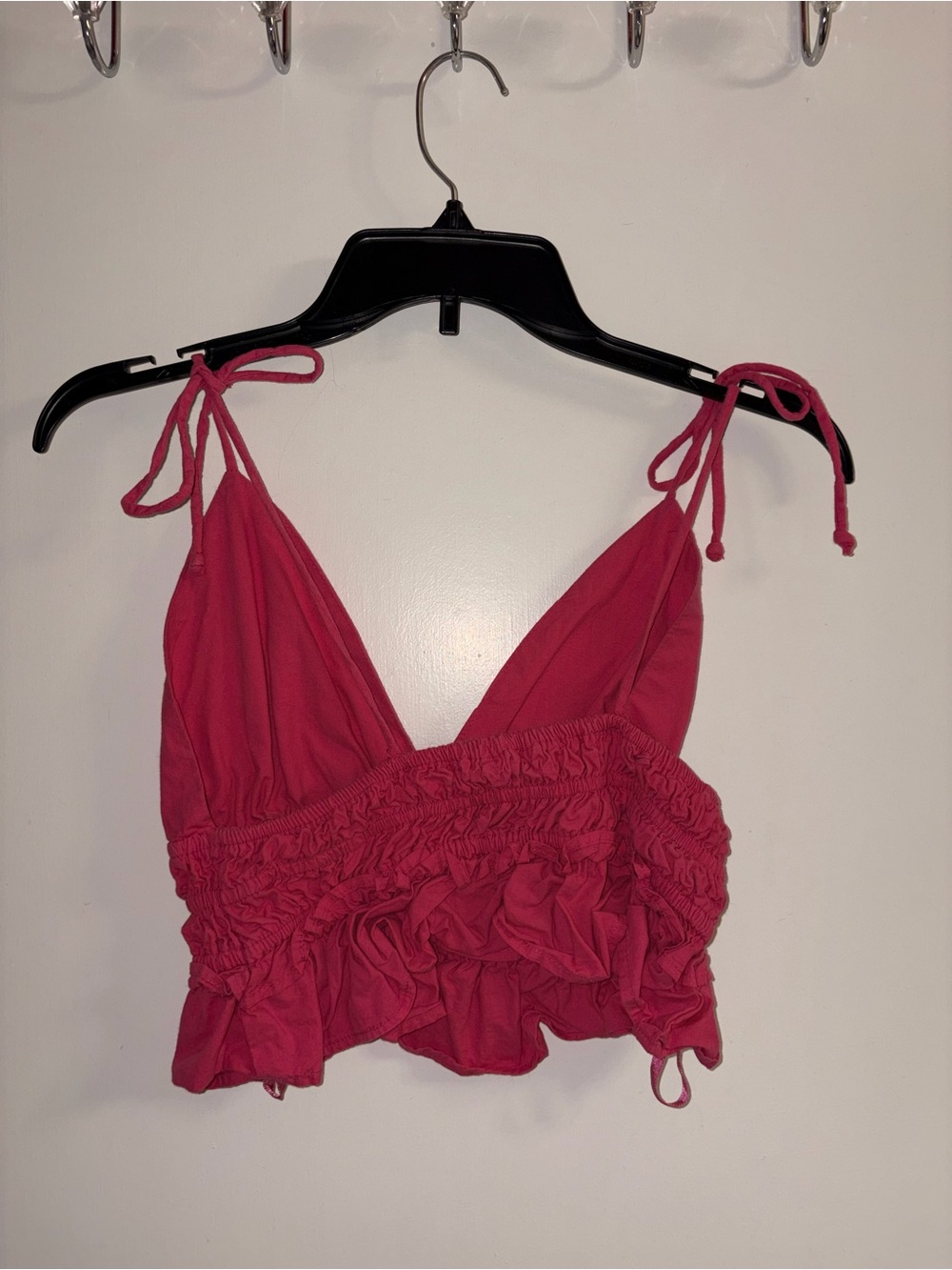 Women's Pink Tie-Shoulder Smocked Crop Top - Picture 2 of 2